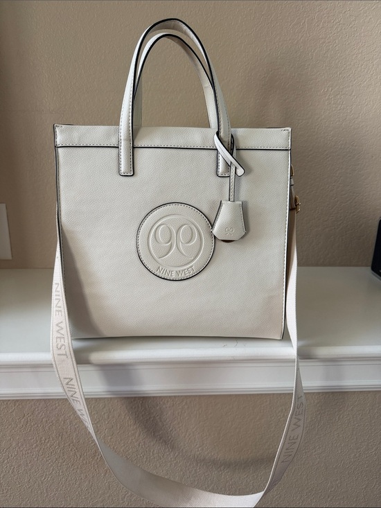 Nine West Handbags - Nine West Cream Leather Tote with Logo Medallion